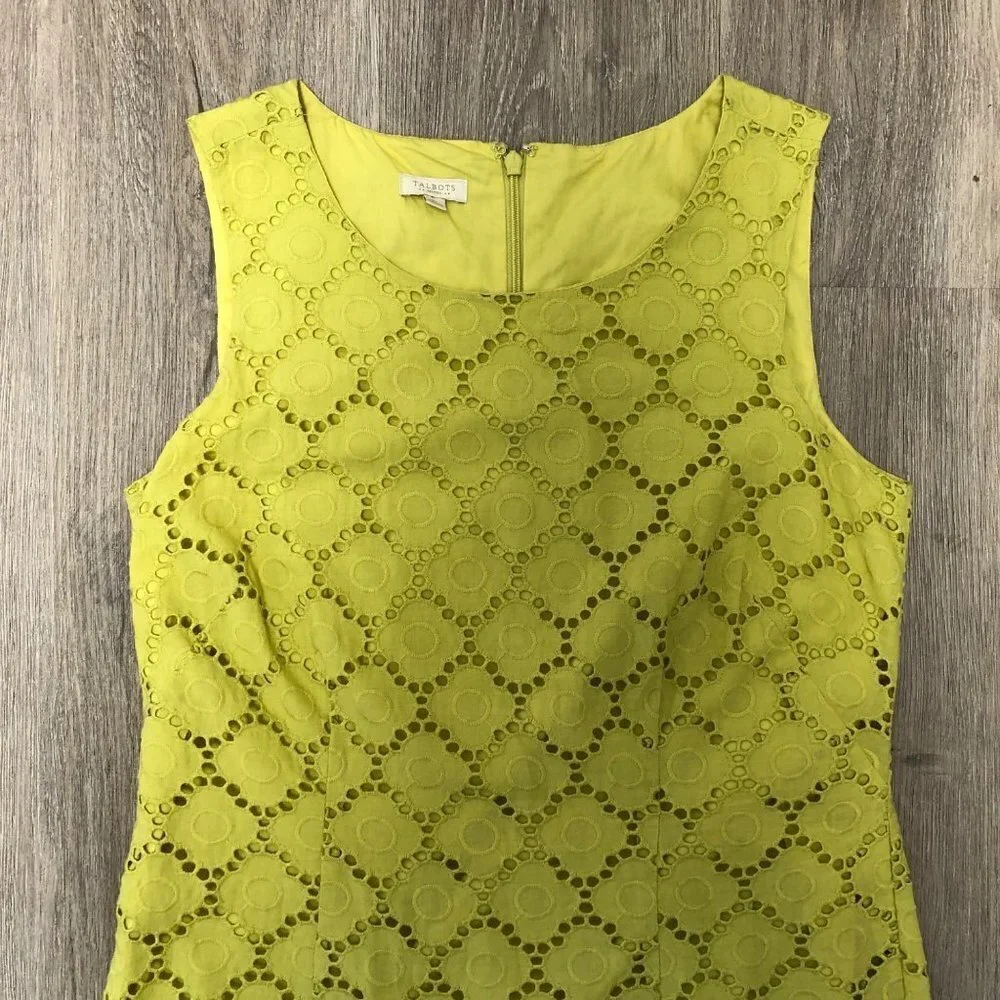 Talbots Size 6 Petite Eyelet Lace Dress Pale Lime Dress Scalloped Hem Tank Dress